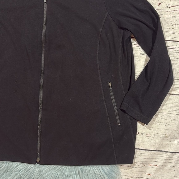 Eileen Fisher Black Zip Front Lounge Pocket Lightweight Jacket Sweatshirt - Picture 6 of 8